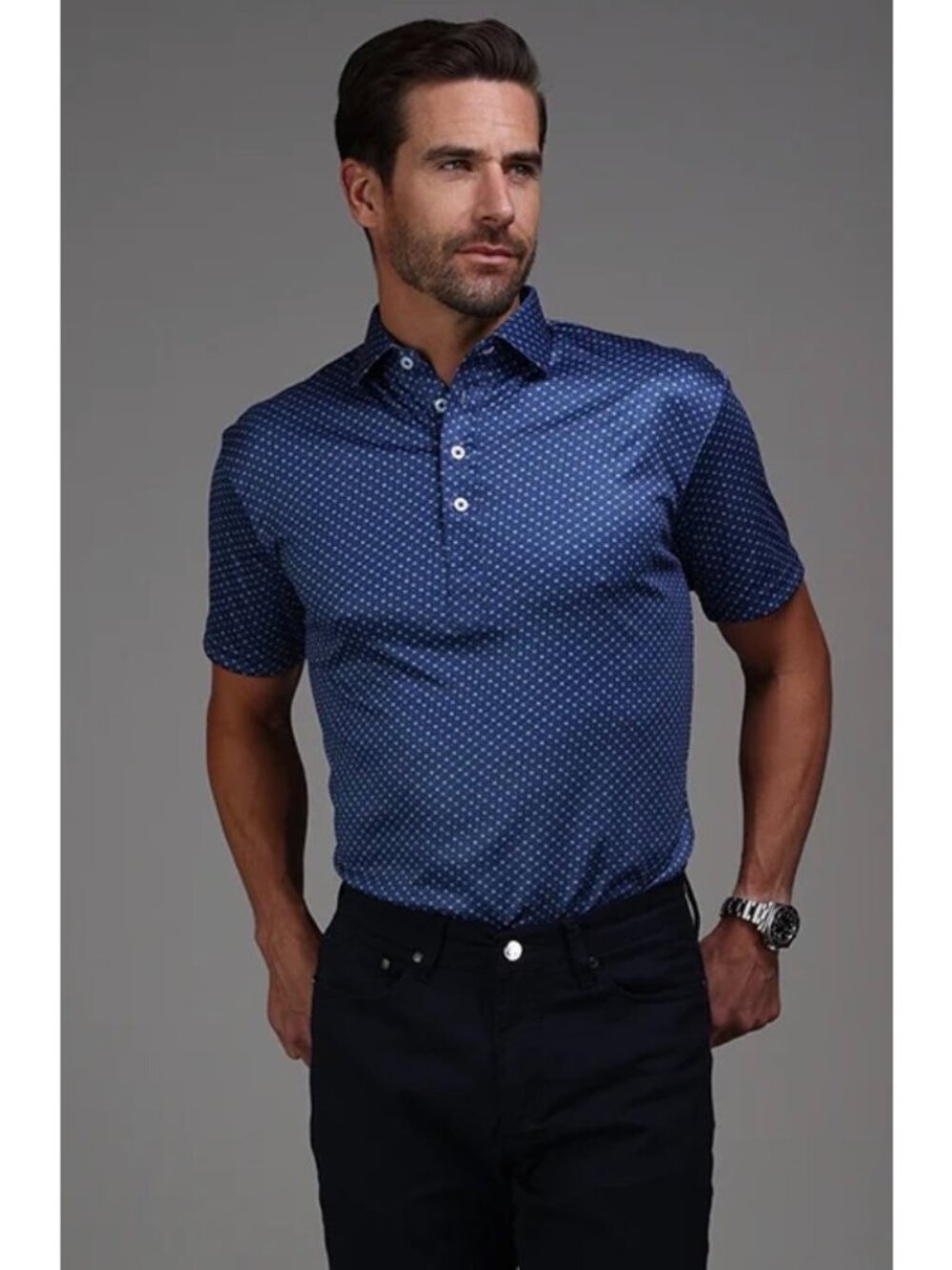 Collars & Co Mens Navy Dress Collar Polo Shirt Small
